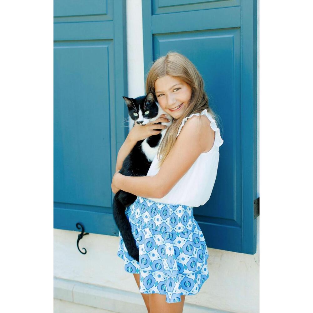 NEW PLEAT girls scottie skirt in lapis ikat